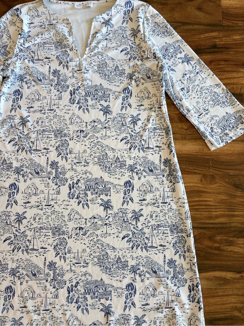 Smith & Quinn Women’s Blue Toile Shift Dress Mediterranean Beach Size Medium M - Picture 2 of 11